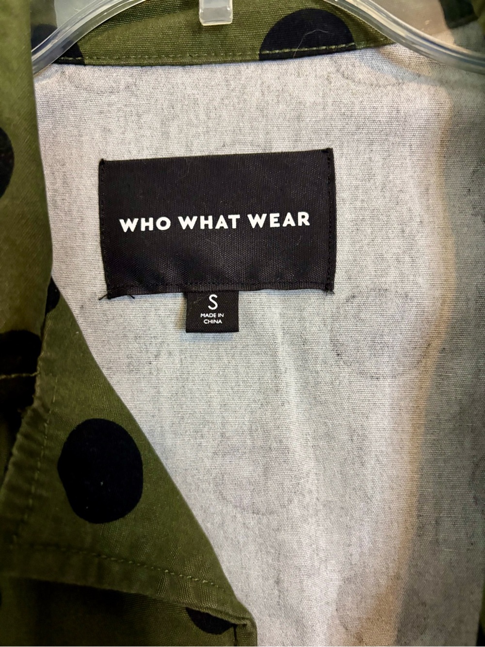 Who What Wear Olive Green Jacket with Black Polka Dots - Picture 5 of 6